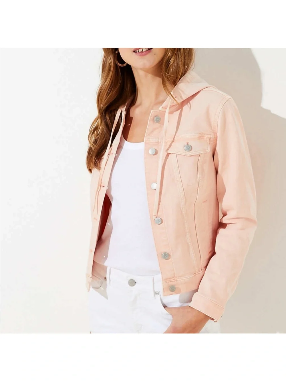 Loft Pink Denim Jacket with Hood size L